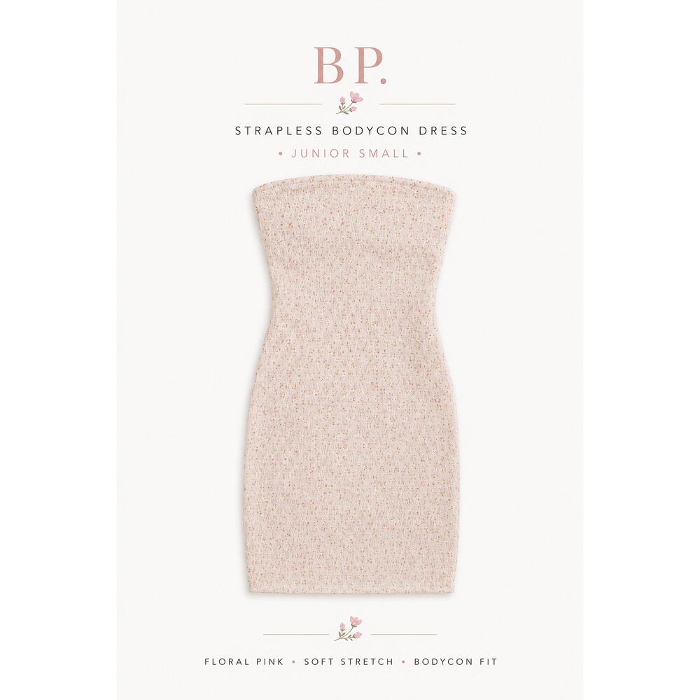 BP Strapless Bodycon Stretch Dress Floral Pink NWT Junior Small